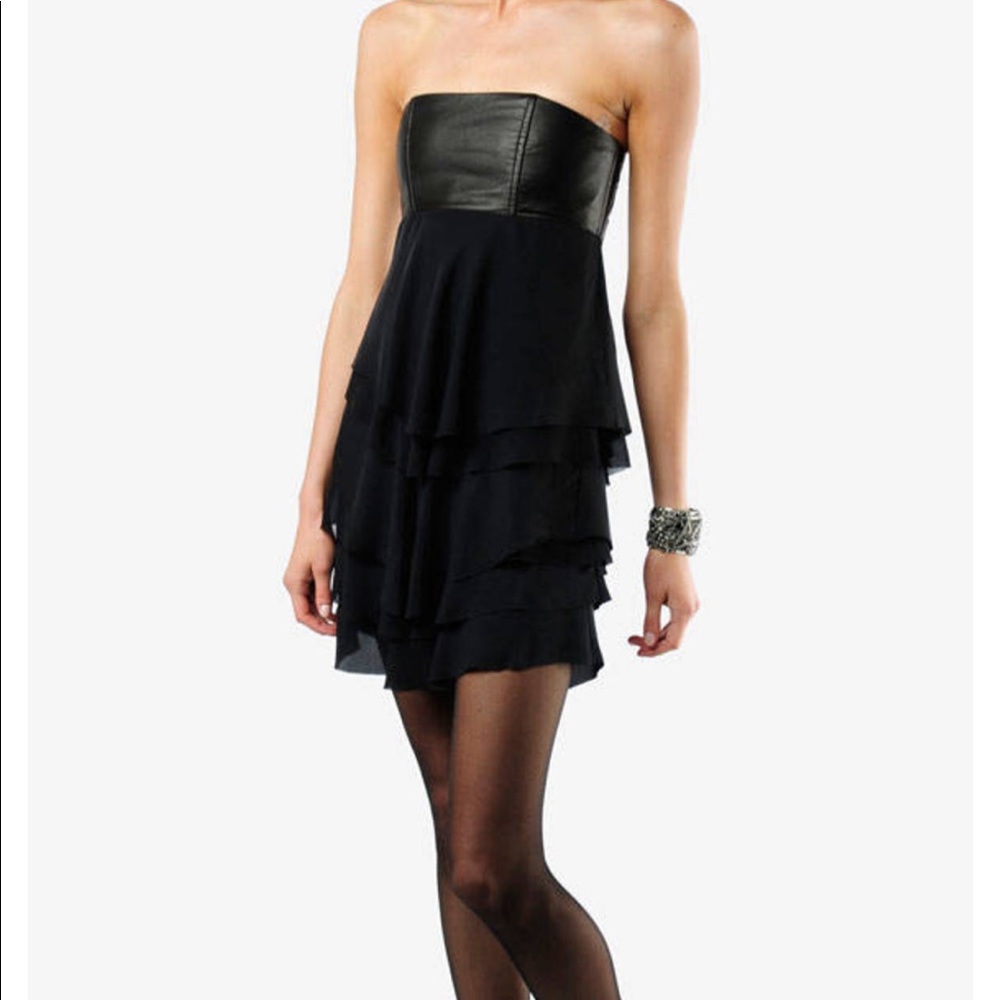 Alice + Olivia black leather bandeau dress